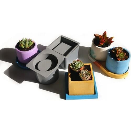 Square Round Silicone Mold Cement Concrete Flowerpot DIY Handmade Plaster Succulent Planter Vase Material Crafts