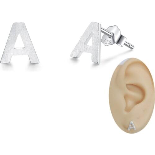 Fashion 925 Sterling Silver Initial Letter Earrings Personalized Alphabet A-Z Tiny Stud Earrings for Women Girls