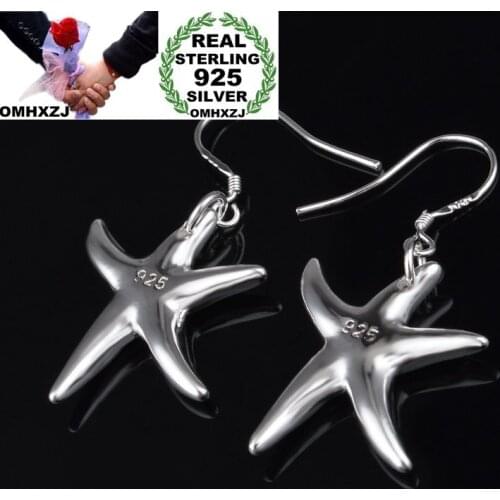 OMHXZJ Wholesale Personality Fashion OL Woman Girl Party Wedding Silver Sea Star 925 Sterling Silver Earrings YE474