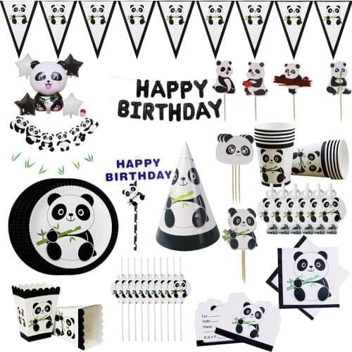 NEW Cartoon Panda Theme Birthday Party Decorations Kids Disposable Tableware Set Plate Napkins Cup Baby Shower Party Supplies