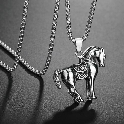 Charm Stainless Steel Retro Horse Pendant Necklaces for Men Women Suspension Vintage Necklace Neck Chains Jewelry Accessories