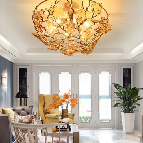Postmodern personality copper living room dining room bedroom maple leaf ceiling lamp light luxury creative hotel villa branch