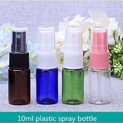 30/50/100pcs Transparent/Brown/Green/Blue Travel Spray Bottles 10ml Plastic Mini Refillable Container Empty Cosmetic Containers