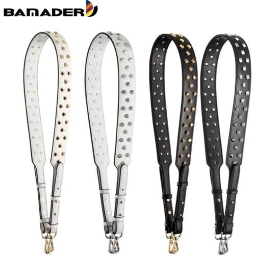 BAMADER Bag Strap For Genuine Leather Adjustable Wide Crossbody Strap Fashion Metal Rivets Bag Accessories Belt Shoulder Straps