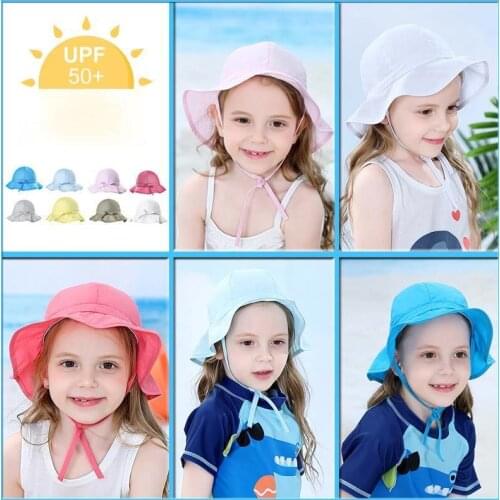 Summer 1-7 Years Baby Kids Girls Boys Solid color cute Sun Cap Hat Soft Cotton Fold Beach Sunscreen Fisherman Hat UPF 50