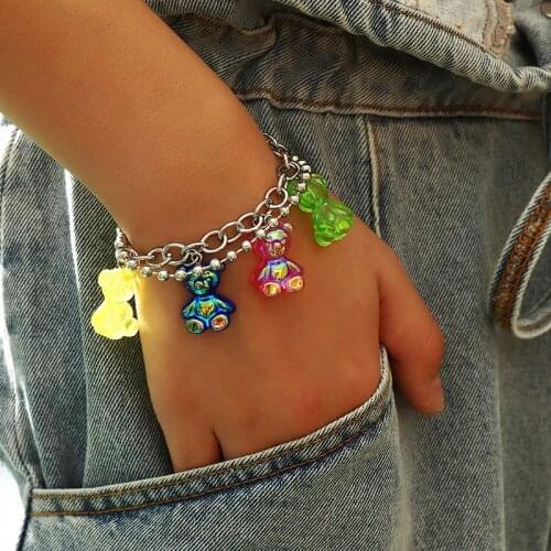 Creative Cute Mini Gummy Bear Bracelet Charm Candy Minimalist Cartoon Design Women Fine Jewelry Girls Resin Jelly Bear Dinosaur