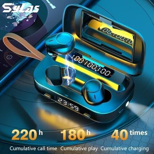 TWS Wireless Headphones Bluetooth 5.1 Stereo Waterproof Sport Earphones Wireless Earbuds With Flashlight Clock For IOS Android