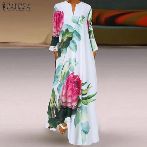 Spring Womens Sundress Bohemian Floral Long Dress ZANZEA 2021 Casual Long Sleeve Party Holiday Vestidos Kaftan Robe Dresses