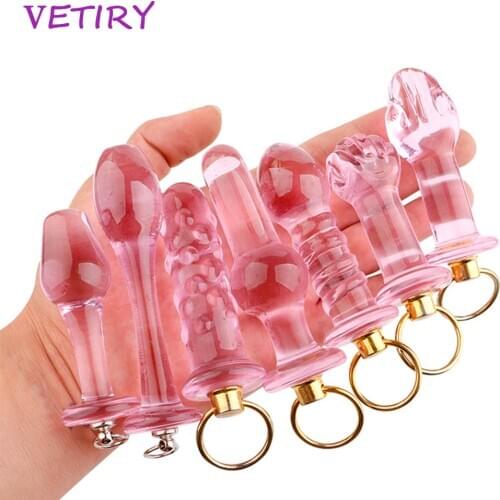 VETIRY Pink Glass Dildo Butt Plug Anal Beads Prostate Massager Butt Stimulation Anal Plug Smooth Stick Sex Toy for Women Man