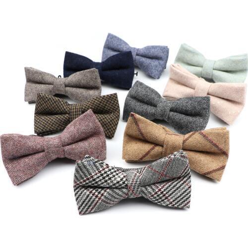 High Quality Mens Wool Cotton Adjustable Bow Tie Cravats Wedding Business Butterfly Solid Plaid Bowtie Clothing Accessories