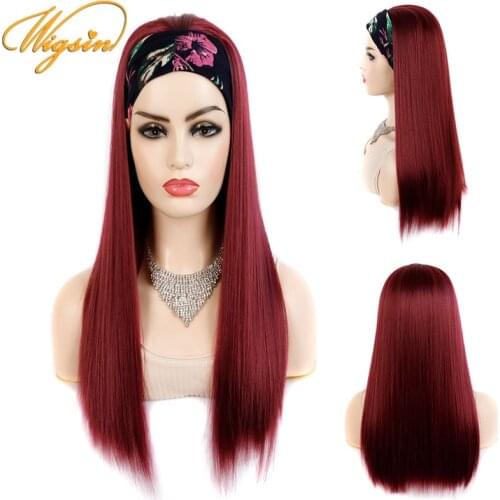 WIGSIN Long Straight Synthetic Headband Wig 20Inch Natural Black Wine Red Beige Head Scarf Wigs for Women