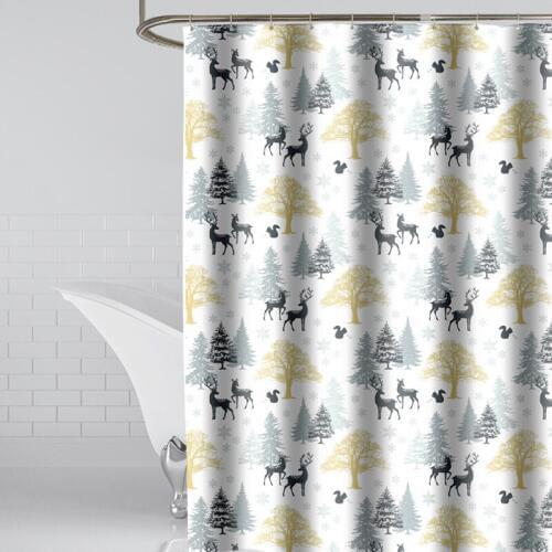 Shower Curtain Nordic Fawn Fabric Mildew Resistant Waterproof Bath Curtains for Bathroom 12pcs Hooks