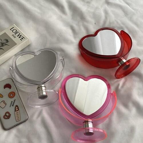1Pc Acrylic Double Side Makeup Mirror Cute Heart Shaped Cosmetic Mirror, Transparent Base Home Bedroom Desktop Make Up Mirror