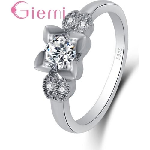 Authentic 925 Sterling Silver Finger Rings for Women Charming Cubic Zirconia Crystal White Stone Femable Wedding Jewelry