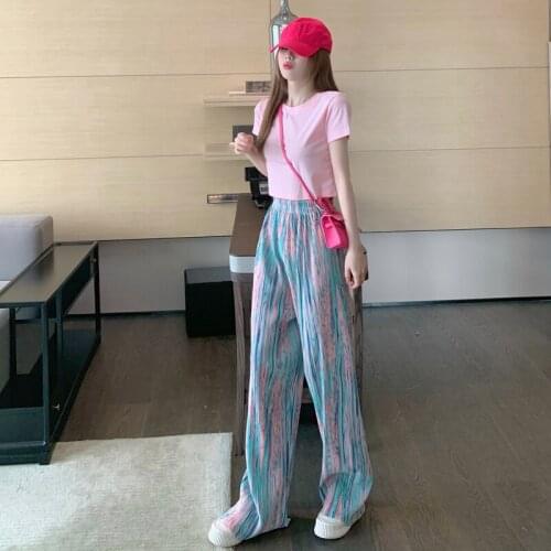 2021 Summer Womens Two-piece Fashion Solid Color Short-Sleeved + High-waist Wide-leg Pants Two-piece Female Casual Suit
