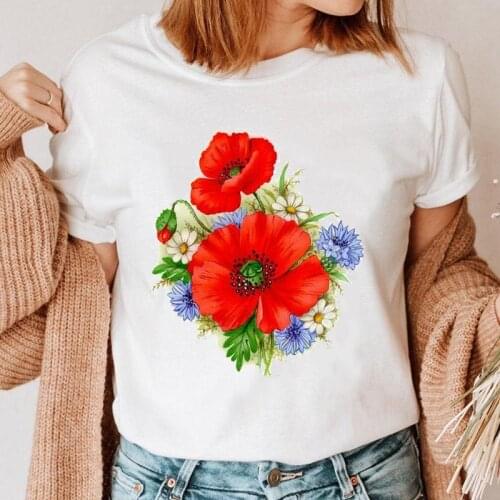 Women Graphic Top Flower Lovely Trend New Print Clothing 90s T Shirt Female Tee Ladies Fashion Short Sleeve Cartoon T-shirt