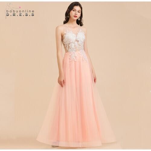 Vestidos A Lline Scoop Neck Lace Evening Dress 2021 Sexy Illusion Party Dress Backless Evening Prom Gowns Women Vestido de Festa