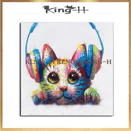 Animal painting creation sprout to listen to music by hand cat wall decoration painting the sitting room decorate children room