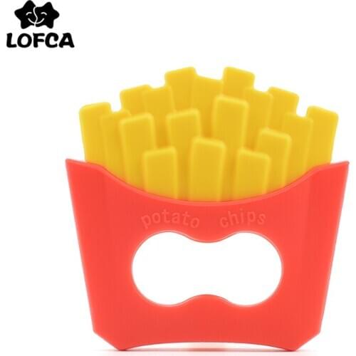 1PC French Fries Silicone Teether Toys Necklace Accessories Infant Chew Toys Silicone Beads Soft teether DIY Baby T