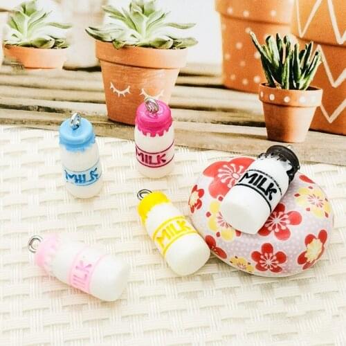 10Pcs Simulation Milk Bottle Resin Earring Charms Pendant Findings Diy Craft Cute Phone Case Keychains Keyring Jewelry Making
