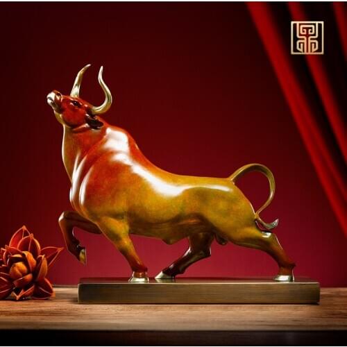 2021 high grade Deco art HOME Company business stock market bring wealth GOOD LUCK Fortune cow bull Copper Sculpture statue