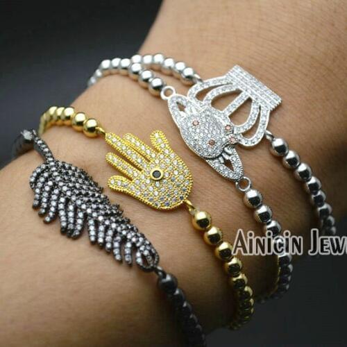 4pcs Mixed Style Fashion Women Charms Jewelry Silver Gold Gun Black Plated 4mm Round Beads Strand Bracelet