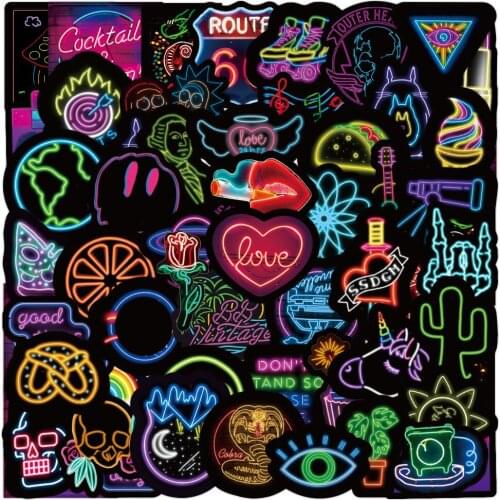 50 PCS Neon Light Sticker Gifts Toys for Children Anime Animal Cute Decals Stickers to Laptop Phone Suitcase Guitar Fridge Car