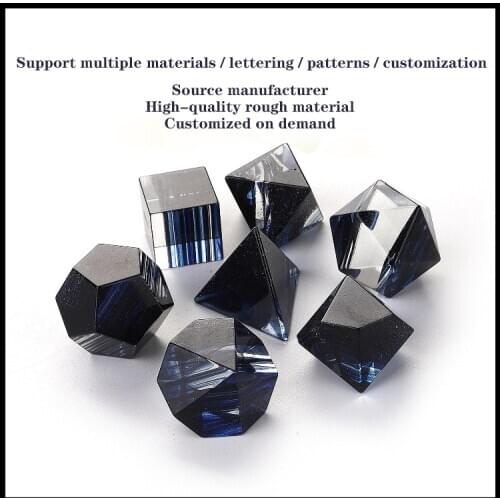 7PCS 15-25mm Blue Hair Polyhedral Gem Glass Prism Polyhedron Crystal Dice Toys Gifts Decoration Prism Glass Children Gifts Prism