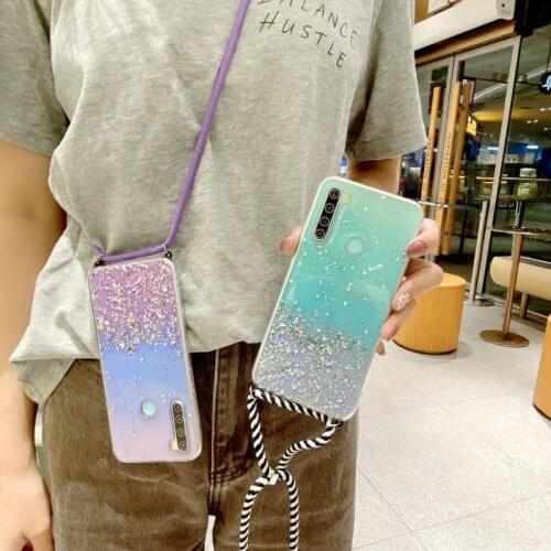 Glitter Crossbody Case for OPPO A9 A5 2020 Realme XT X2 6 5 3 Pro C2 K5 Reno 2 2Z 2F 3 4 Pro Necklace Lanyard Strap Phone Cover