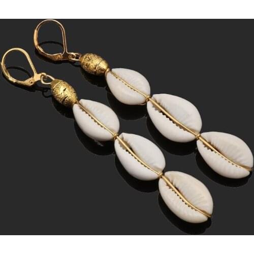 Bohemian Natural Cowrie Shell Pendant Drop Earrings Women Beach Fashion Jewelry