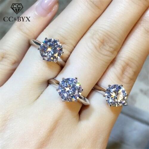 CC Wedding Rings For Women Solid S925 Bridal Jewelry 1.25ct Silver Color Cubic Zirconia 6 Claws Vintage Ring Drop Shipping CC633