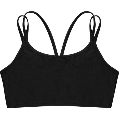 Kids Girls Stylish Clothing Sleeveless Workout Running Vest Tops Round Neckline Solid Color Shoulder Straps Crop Tanks Sport Top
