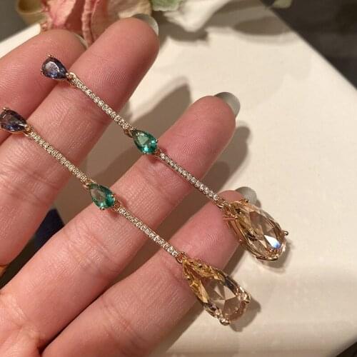 Candy-colored drop fringe long style earrings drop French earrings temperament silver needle for women