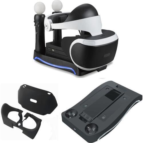 For PSVR PS4 VR PS VR Headset CUH-ZVR2 2th PS Move Charging Station Display Stand Showcase Storage Holder w/ PS VR silicone case