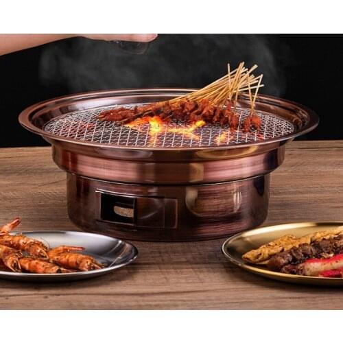 Stainless steel charcoal barbecue grill bronze table BBQ embedded oven household commercial round outdoor camping portable stove