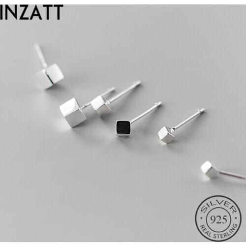INZATT Real 925 Sterling Silver Square Stud Earrings For Fashion Women Party Punk Fine Jewelry Minimalist Accessories Gift