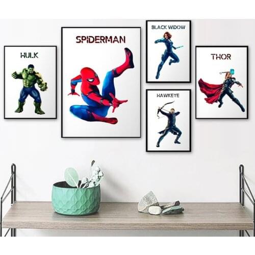 Marvel Spiderman Captain America Hulk Painting Avengers Comics Anime Poster and Print Wall Art Picture for Room Home Decoration