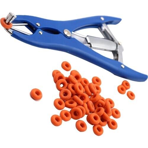 Castrator Plier Elastrator Tool Dock Tail With 100 Castration Rings for Cattle Goat