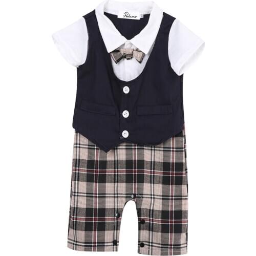 Gentleman Outfits Newborn Baby Boy Clothes Short Sleeve Romper Jumpsuit Spring Summer Formal Wedding Suit for 0-3Years