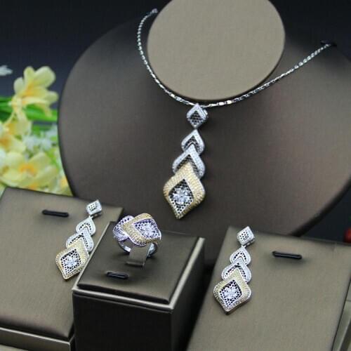 Luxury Water Drop Cubic Zircon Nigerian Necklace Earring Ring Jewelry Sets For Women Wedding Indian Dubai Bridal Jewelry Sets