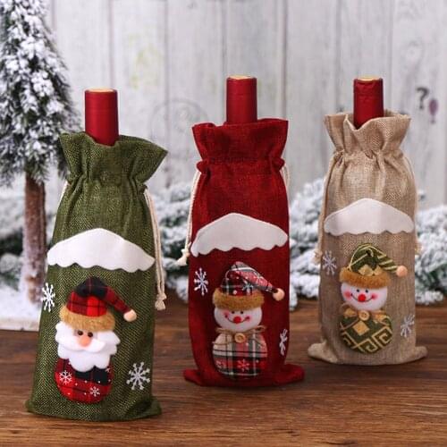 Wine Bottle Holder Bags Linen Santa Claus Elk Snowman Doll Xmas Home Table Decoration Ornaments Party Supplies