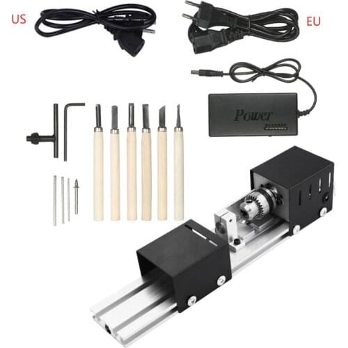 US/EU Plug Mini Lathe Milling Machine Beads DIY Woodworking with Carving Cutter Grinding Polishing Drill Tool Black