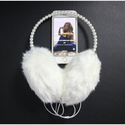 Fashion Earmuff Headphone Cute Girl Womens Gift Influencer Sales Winter Ear Warm Soft Plush Fluffy Pearl Headband Female Headset