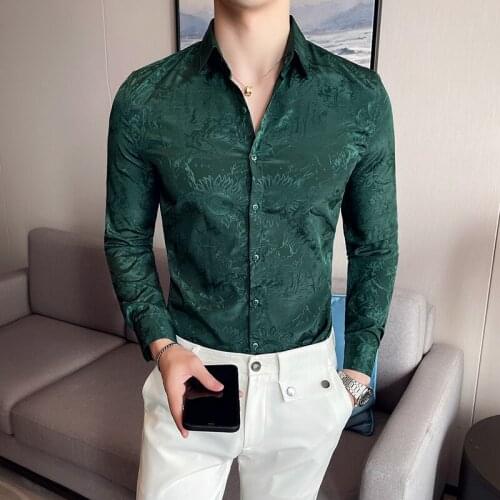 Mens Long Sleeve Print Shirt Luxury Dress Shirt Mens Slim Fashion Autumn Long-sleeved Shir Button Up Shirt Mens Dress Shirts