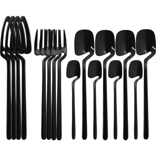 16Pcs Black Tableware Sets Kitchen Decor Spoon Fork Knife Set Flatware Stainless Stee Cutlery Dinnerware For Dessert Soup Coffee