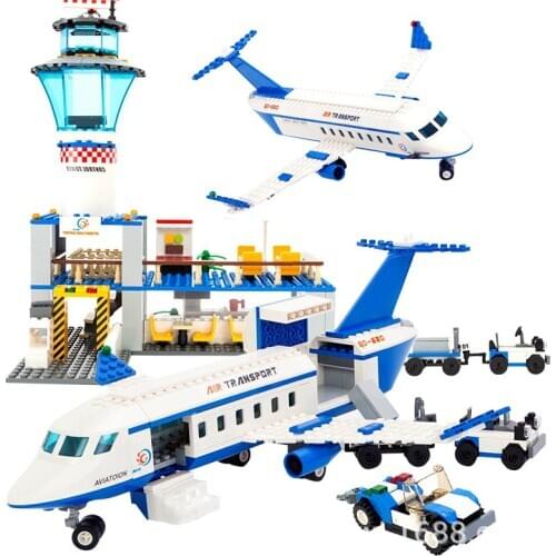 City Airliner Airport Airplane Building block Set Model International Airport Airline Plane Aircraft Toy For Children