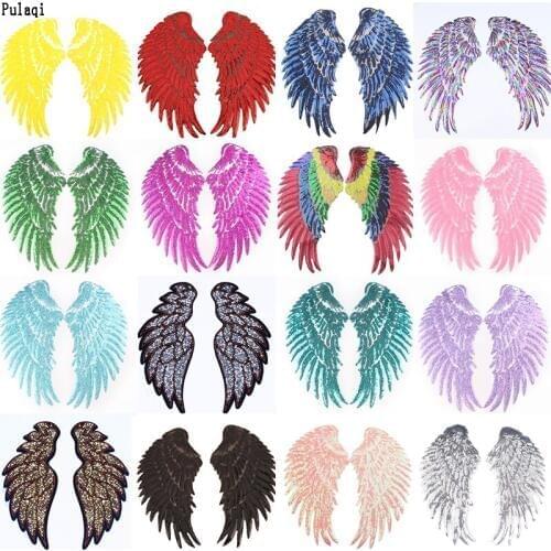 Pulaqi DIY Big Wings Sequin Patch Hippie Embroidered Patches For Clothes Stripes Iron Sew On Patches Sticker On Clothes Badges