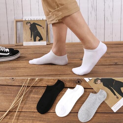 Spring And Summer Cotton Socks Fashion Mens Boat Socks Solid Color Black And White Gray Light Mouth Sweat-absorbent Mens Socks