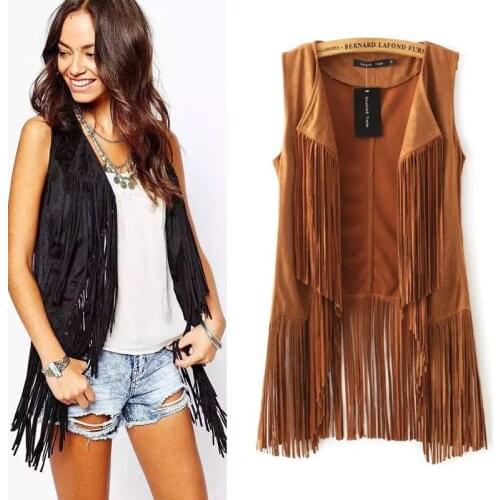 FNOCE 2020 new womens jacket young fashion trends casual solid sleeveless Tassel Open Stitch slim sexy nightclub coat jacket