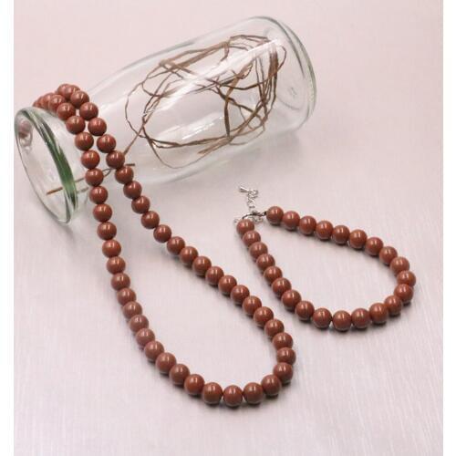 New Brown Artificial Shell Glass Pearl 8mm Necklace Bracelet Set Round Beads Free Shipping Gift for Women Jewelry 18inch Y543